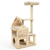 48.5" Multi-Level Solid Wood Cat Tree for Indoor Cats with Padded Top Perch Cat