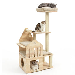 48.5" Multi-Level Solid Wood Cat Tree for Indoor Cats with Padded Top Perch Cat - view 4