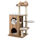 48 Inch Wooden Cat Tree with 2-Floor Condo and Washable Cushions