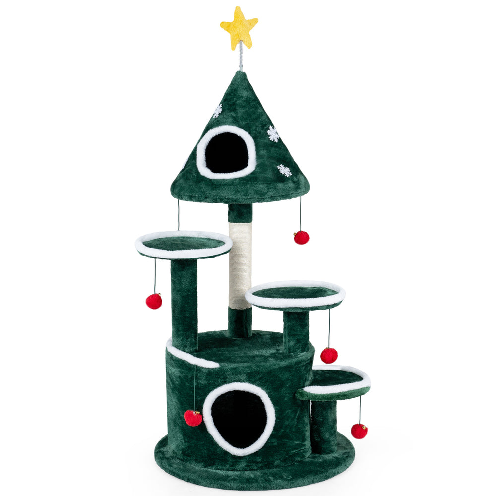 50" Christmas Cat Tree with 2 Condos and Sisal Scratching Post