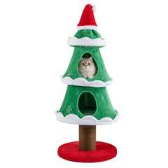 51" Christmas Cat Tree with 2 Cozy Condos and Scratching Post for Pets
