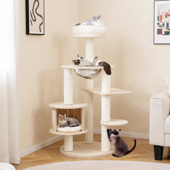 52 Inches Tall Wooden Cat Tree with Washable Plush Cushions and Multi-Level - view 2