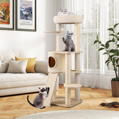 56 Inch Tall Cat Tree with 2 Sisal Scratching Posts and Ladder - view 3