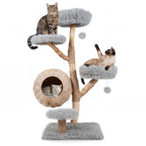 5-Tier Wooden Cat Tree with Woven Condo Plush Perches Jute Posts & Balls