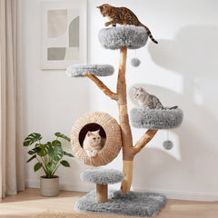 5-Tier Wooden Cat Tree with Woven Condo Plush Perches Jute Posts & Balls - view 2