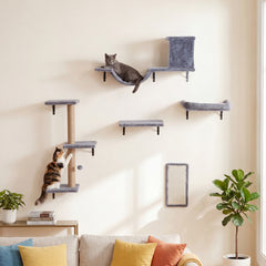 5-in-1 Cat Wall Shelves with Condo Bridge Perch Platform Scratching Post - view 2
