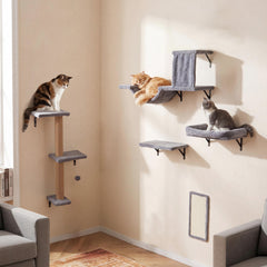 5-in-1 Cat Wall Shelves with Condo Bridge Perch Platform Scratching Post - view 3