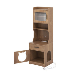 60" Cat Litter Box Enclosure with Adjustable LED Light & Storage Shelves