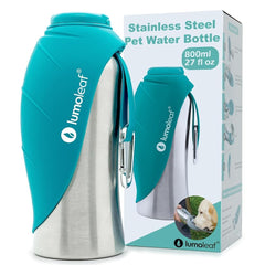 LumoLeaf 800 ml Stainless Steel Dog Water Bottle | Travel Pet Water Dispenser - Blue