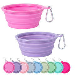 SLSON Collapsible Dog Bowls 2-Pack | Macaron Silicone Travel Pet Bowls - Macaron Rose and Violet