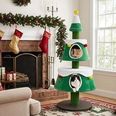 61.5" Cat Christmas Tree for Indoor Kittens with 2 Large Condos Star Spring Toy - view 3