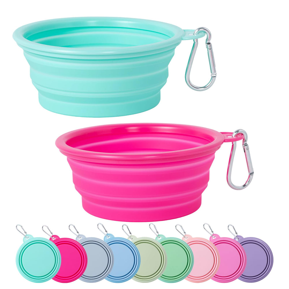 SLSON Collapsible Dog Bowls 2-Pack | Macaron Silicone Travel Pet Bowls