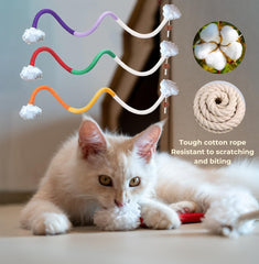 Petelligent 3-Pack Bent Cat Rope Toys | Cotton Rope, Pom Pom & Catnip - detail view