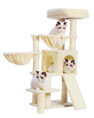 Gitelsnour Cat Tree with Condo, 2 Baskets, Hammock & Scratching Posts - Beige