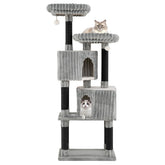 62 Inch Tall Cat Tower with Scratching Posts and Soft Flannel Covering Cat Tree