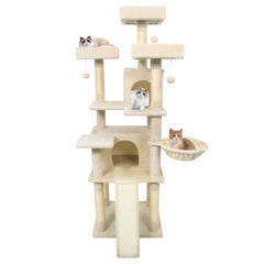 65 Inch Tall Multi-level Cat Tree with 3 Upholstered Perch and 2 Cat Condos - view 4