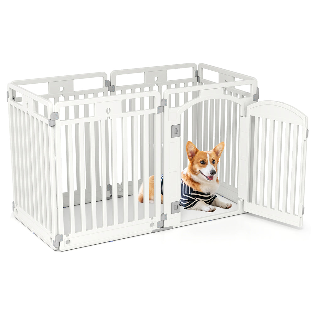 6-Panel Tall Dog Playpen Foldable Pet Fence with Locking Door Pet Gate