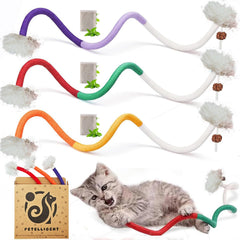 Petelligent 3-Pack Bent Cat Rope Toys | Cotton Rope, Pom Pom & Catnip