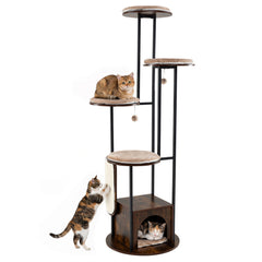 72-Inch Tall Multi-Level Cat Condo with Top Perch Platforms and Removable