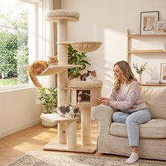 75.5" Tall Cat Tree with 7 Sisal Posts & Hanging Basket and Hammock for Indoor - view 3