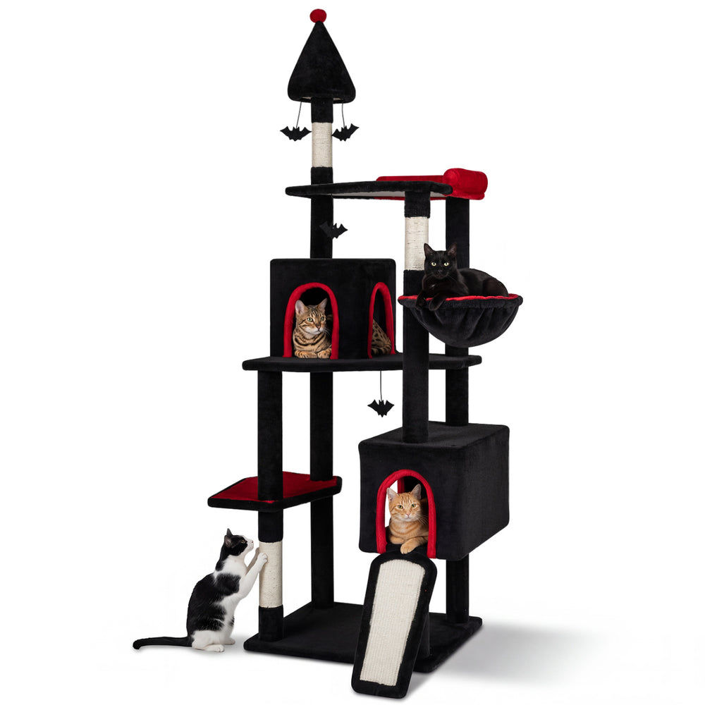 75 Inch Gothic Cat Tree with 2 Condos and Top Perch for Large Cats 20+ LBS
