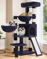 Gitelsnour Cat Tree with Condo, 2 Baskets, Hammock & Scratching Posts - Smoky Gray
