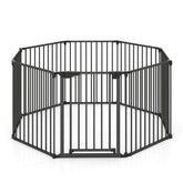 8-Panel Extra Wide Baby Gate Adjustable Pet Safety Fence with Auto-close Door