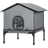 Outdoor Cat House, Waterproof Insulated Cat Kennel with Elevated Base, Foldable