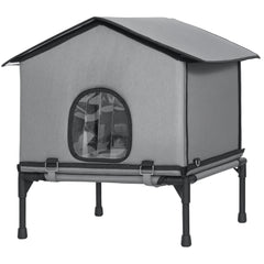 Outdoor Cat House, Waterproof Insulated Cat Kennel with Elevated Base, Foldable