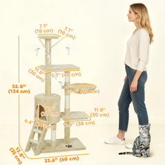 53" Cat Tree Tower, Kitten Activity Centre with Scratching Posts, Condo - view 2