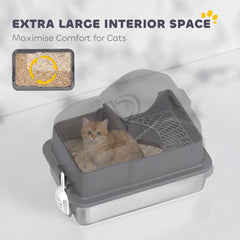 Extra Large Stainless Steel Cat Litter Box w/ High Sided, Removable Lid, Scoop - view 4