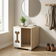 Cat Bed Side Table Wooden Cat Condo with Bone-shape Window and Thick Metal Legs - view 2