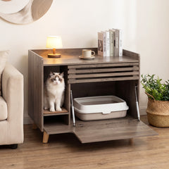 Cat Litter Box Enclosure with Flip-down Opening Door and Scratching Mat Cat - view 3