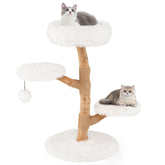 Cat Tree Solid Pear Wood with Perch and Natural Jute Scratching Posts