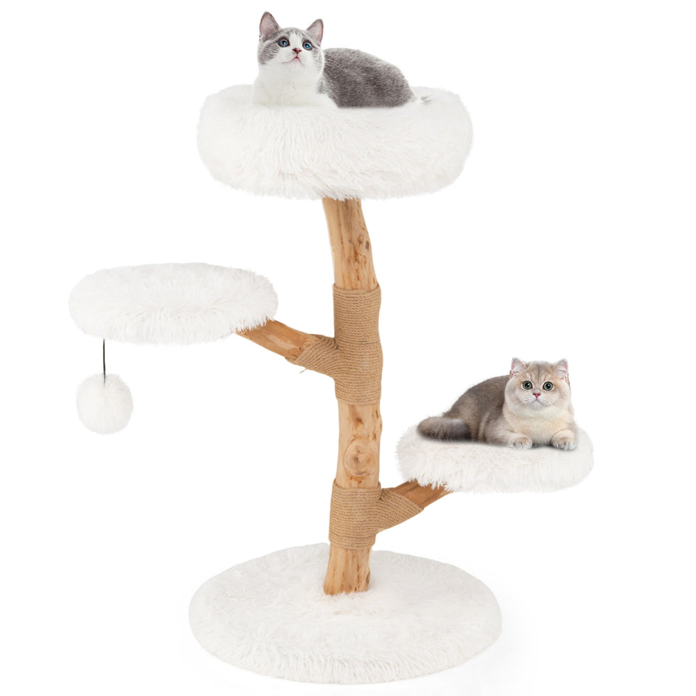 Cat Tree Solid Pear Wood with Perch and Natural Jute Scratching Posts