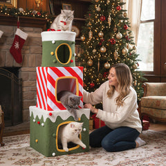 Christmas Cat Tree for Indoor Cats 47" Cute Cat Climbing Furniture with 3 Condos - view 3