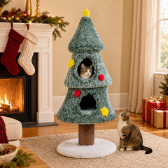 Christmas Cat Tree with 2 Condos Scratching Post and Decorative Stars - view 2