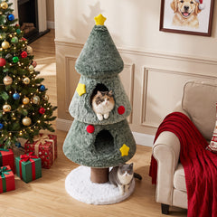 Christmas Cat Tree with 2 Condos Scratching Post and Decorative Stars - view 3