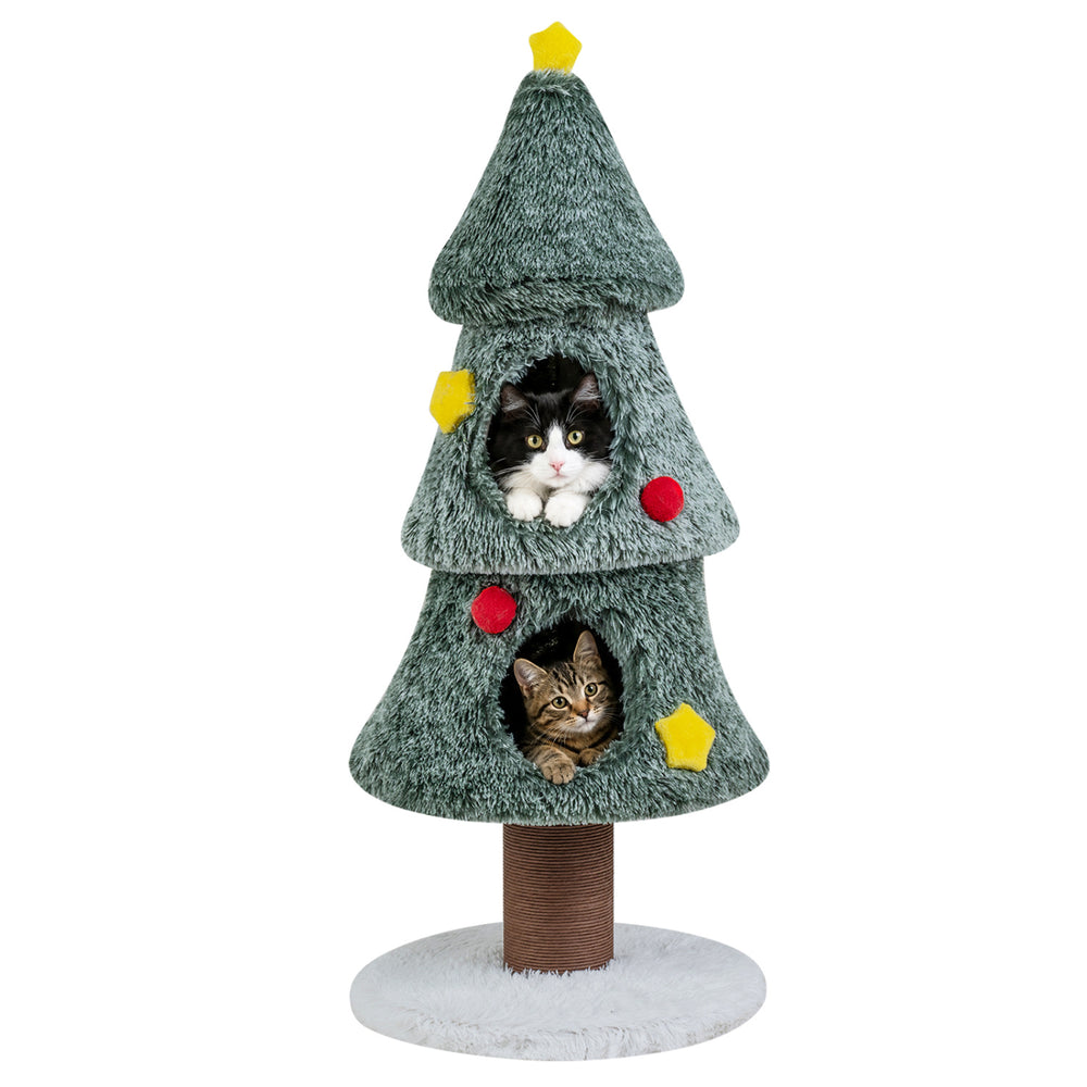 Christmas Cat Tree with 2 Condos Scratching Post and Decorative Stars