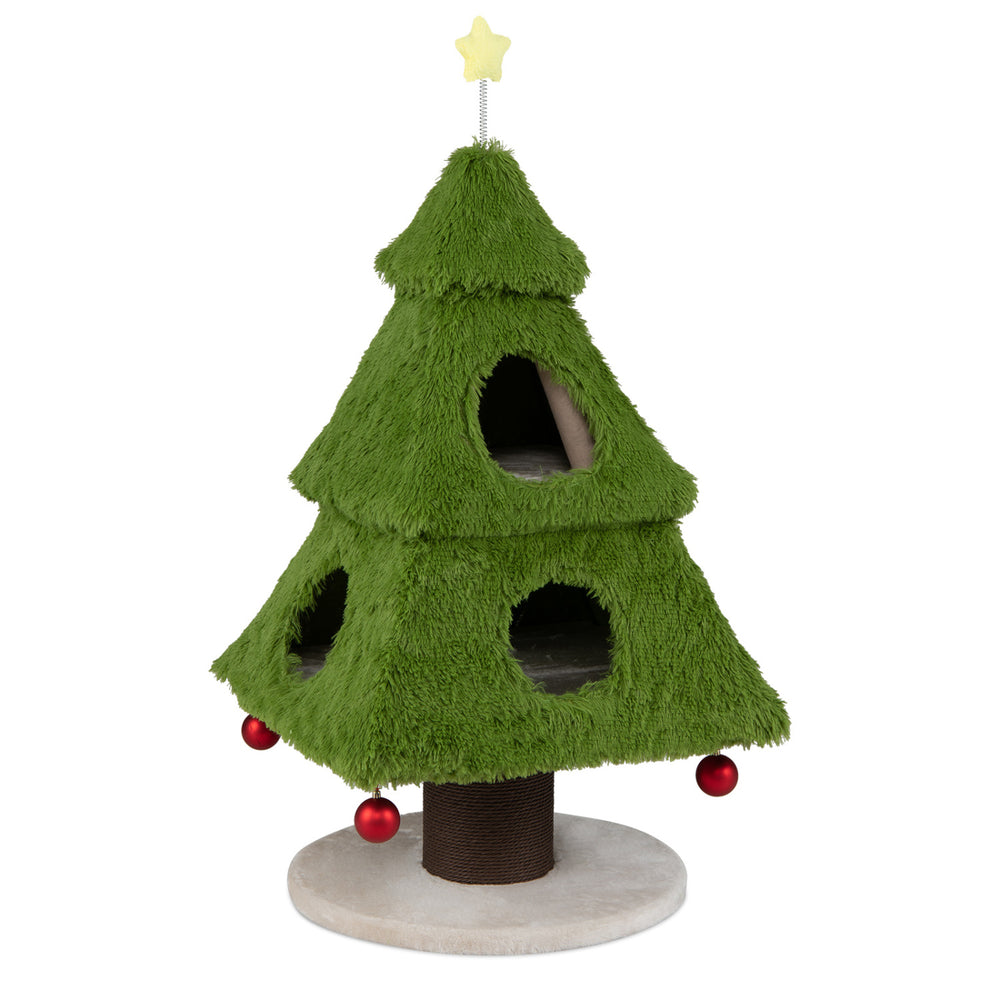 Christmas Cat Tree with Scratching Post and Dangling Balls for Indoor Cats