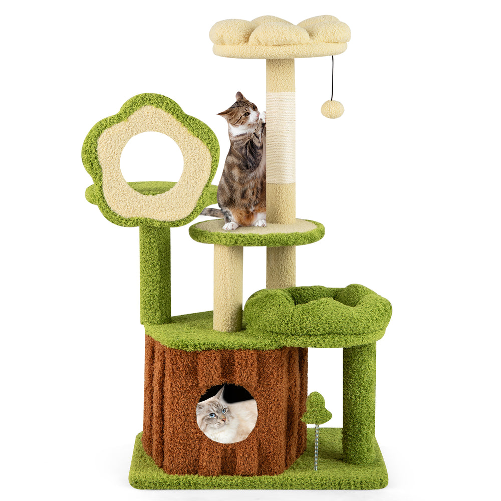 Cute Cat Tree for Adult Cats Multi-level Kitty Tower with Trunk Condo