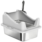 Cat Litter Box Stainless Steel with Metal Litter Scoop, Never Absorbs Odors