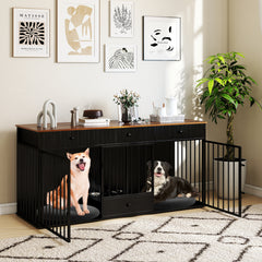 Dog Crate Furniture Indoor Modern Dog Kennel with Divider 3 Drawers - view 2