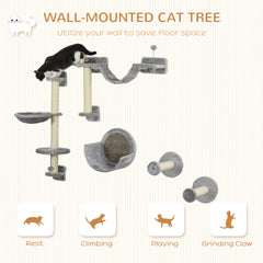 5PCs Cat Wall Shelves with Hammock, Scratching Posts, Perches, Ladder - view 3