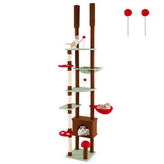 Floor to Ceiling Cat Tree Adjustable Mushroom Themed with Condo and Hammock