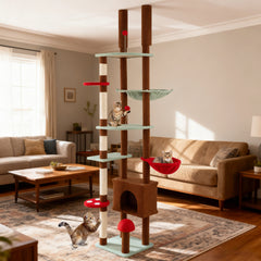 Floor to Ceiling Cat Tree Adjustable Mushroom Themed with Condo and Hammock - view 2