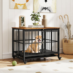 Foldable Dog Crate Furniture with Removable Tray and Lockable Door Dog Kennel - view 2