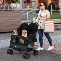 Foldable Double Pet Stroller with Adjustable Sunshade and Storage Basket - view 3