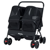 Foldable Double Pet Stroller with Adjustable Sunshade and Storage Basket