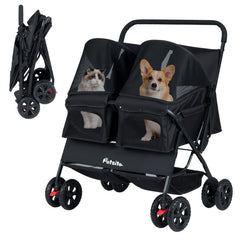 Foldable Double Pet Stroller with Adjustable Sunshade and Storage Basket - view 4